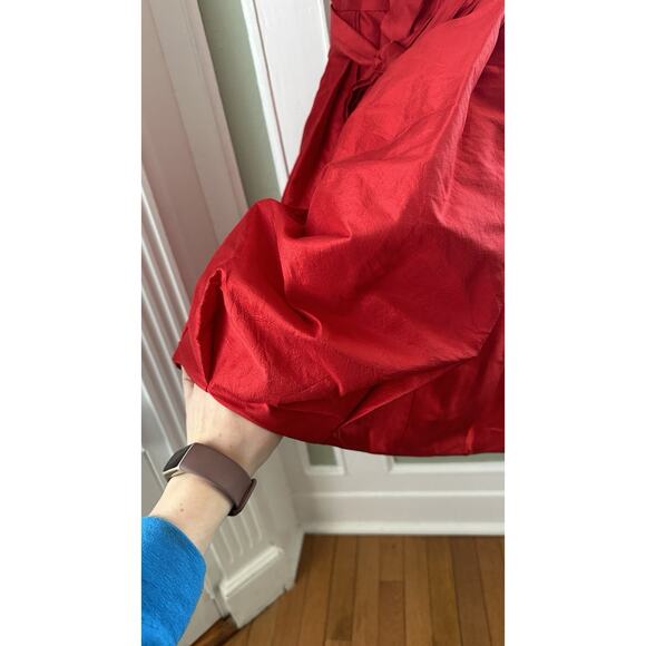 Teri Jon Red Silk Bubble Flower Button Up Mini Dress Cocktail 4 - Picture 8 of 10